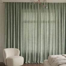 Custom Linesta Linen Light Filtering S-Fold Single Panel Curtain & Track Set